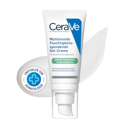 CeraVe Mattierende Feuchtigkeitsspendende Gel-Creme, Mit Hyaluronsäure, Ceramiden und Niacinamid, 52 ml, für fettige und ölige Haut