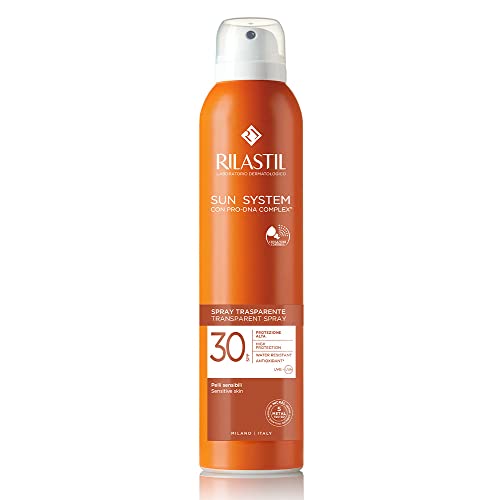 Rilastil Sun System Transparent, transparentes Körperspray, antioxidative Wirkung, ultraleichte Textur, für alle Hauttypen, SPF 30, 200 ml