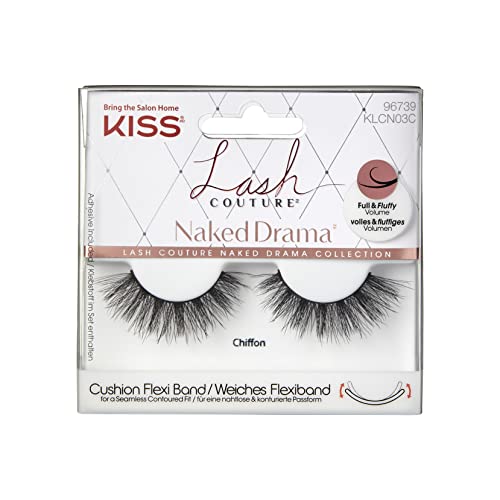 KISS Lash Couture Naked Drama Collection, 3D-Faux-Mink Wimpern mit Split-Tip-Technologie, Chiffon