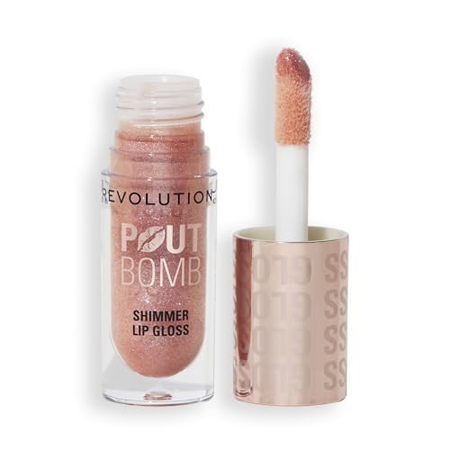 Makeup Revolution Shimmer Gloss Glitzer-Lipgloss, feuchtigkeitsspendend und pflegend, Farbton Glimmer Nude, 4.5 ml