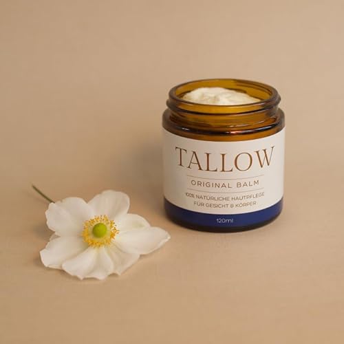 Tallow Original Balm PUR, 100% Bio Rindertalg Creme für Hautpflege von grasgefütterten Rindern aus Deutschland, natürliche Feuchtigkeitscreme (120ml)
