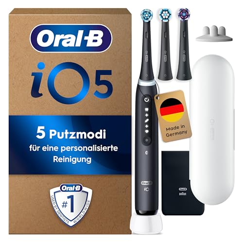 Oral-B iO Series 5 Plus Edition, Elektrische Zahnbürste mit 5 Putzmodi, 3 Aufsteckbürsten, Reise-Etui, Schwarz