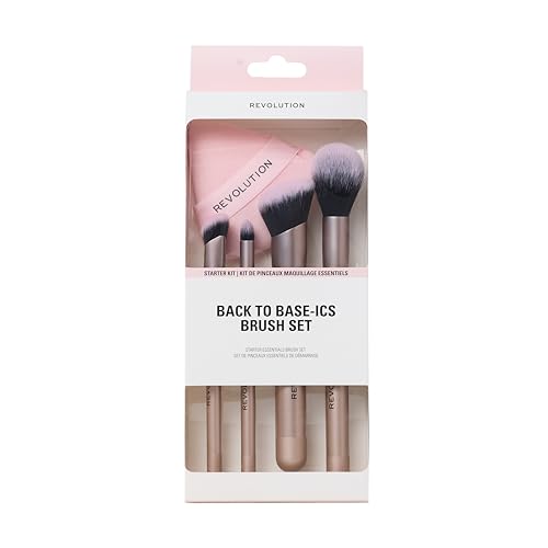 Revolution Beauty London Back To Base-ics Starter Essentials Brush Set, 4-teiliges veganes Pinselset für Foundation, Concealer & Rouge
