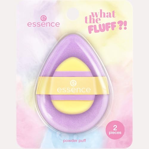 essence WHAT THE FLUFF?! powder puff, Make-up Schwämmchen, 2er Pack (1 regulär, 1 mini), weich, gelb und lila, nanopartikel frei