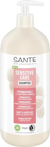 SANTE Naturkosmetik Sensitive Care Shampoo Probiotika + 3-Fach Protein Komplex, veganes Haarshampoo mit Pumpspender, 950 ml, für gestärktes Haar und mehr Feuchtigkeit, geeignet für sensible Kopfhaut