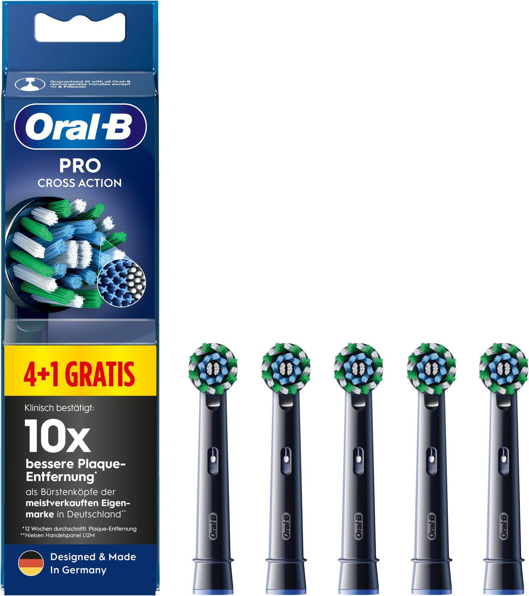 Braun Oral-B Pro CrossAction Original Aufsteckbürsten, optimale Zahnreinigung mit X-förmigen Borsten, schwarz, 4+1 Gratis