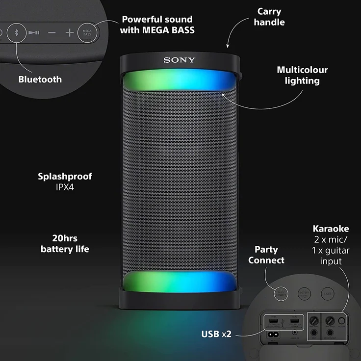 Sony SRS-XP500 Party Bluetooth-Lautsprecher schwarz mit Lichteffekt – Bild 3