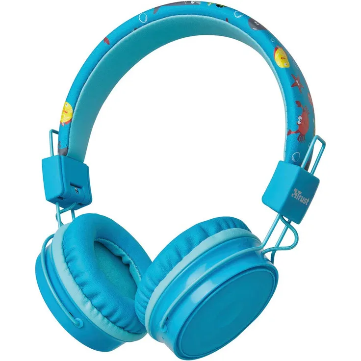 Trust Comi Bluetooth Kopfhörer für Kinder (Comicdesign, Lautstärkebegrenzung, Kabellos, Over Ear) Blau