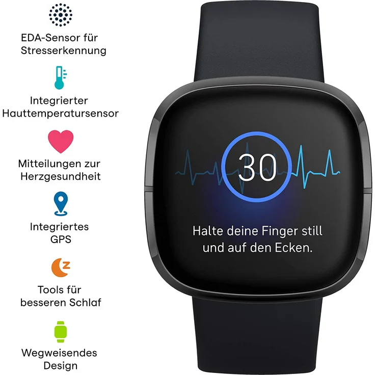 Fitbit Sense Smartwatch GPS, Unisex, S/L, Edelstahlgehäuse, Graphit/Carbon – Bild 5
