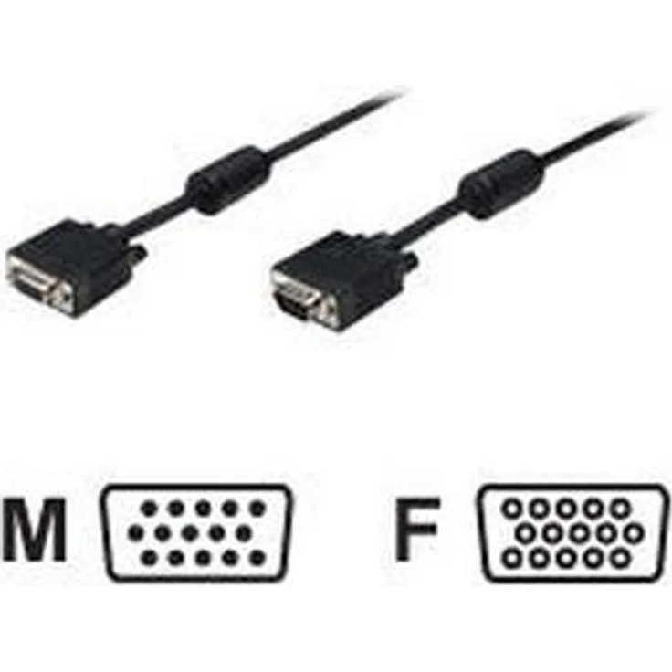 Manhattan SVGA Verlängerungskabel mit Ferritkernen (HD15 Stecker auf HD15 Buchse) 1,8 m schwarz