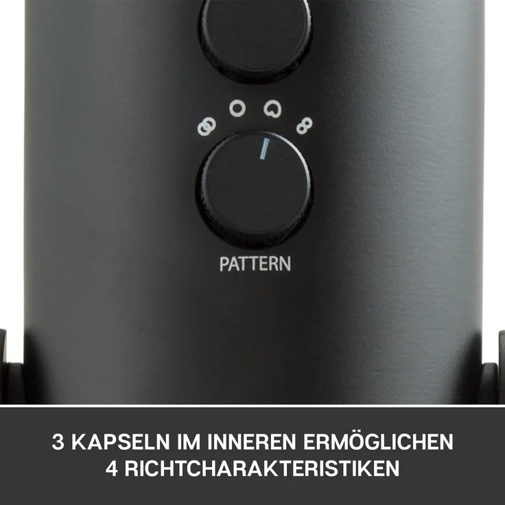 Blue Microphones Yeti USB-Mikrofon (für Aufnahme und Streaming auf PC und Mac, Drei Kondensatorkapseln, Vier Richtcharakteristiken, Kopfhörer-Ausgangs- und Lautstärkesteuerung,Plug und Play) blackout – Bild 9