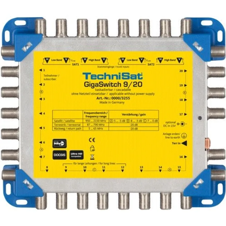 TechniSat GigaSwitch Multischalter 9-20 Multischalter (für bis zu 20 Teilnehmer zur Verteilung von 2 Orbitpositionen und terrestrischen Signalen)