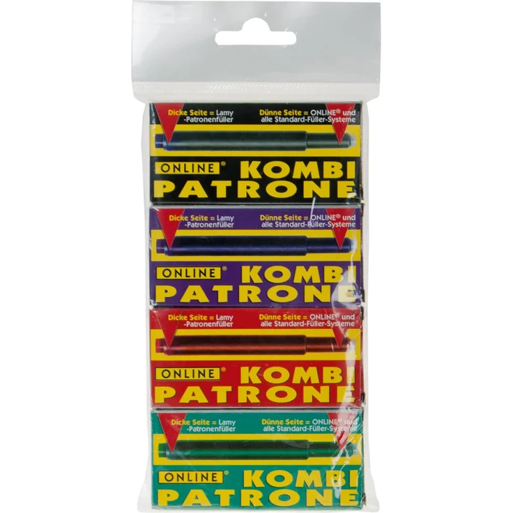 Online Bunte Kombi-Tintenpatronen (Universal-Patronen, kompatibel mit allen gängigen Füllern, auch Lamy-Füller, Ersatz-Patronen) 4er Pack rot, grün, schwarz, lila – Bild 1
