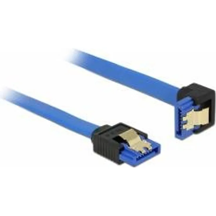 DeLOCK - SATA-Kabel - Serial ATA 150/300/600 - SATA (R) nach unten gewinkelt bis SATA (R) gerade - 20cm - eingerastet - Blau (85089)