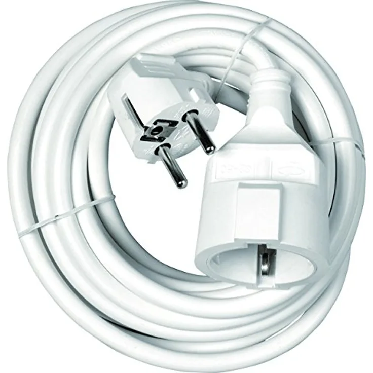 HEITECH Schuko Verlängerungskabel 5 Meter Kabel - Stromkabel Verlängerung mit Kindersicherung für den Innenbereich IP20, 250V, 16A, 3500 Watt - 5m Kunststoff Kabelverlängerung weiß