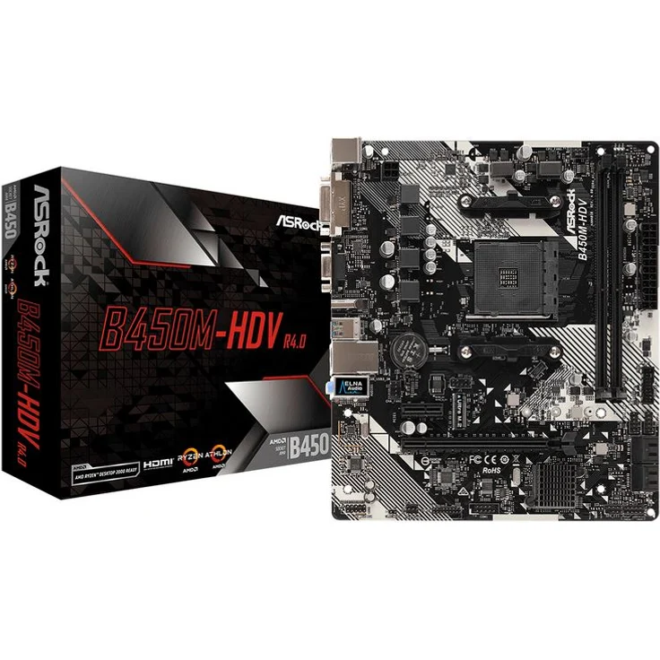 Asrock B450M-HDV R4.0 - micro ATX, AMD B450, Sockel AM4, Dual-channel DDR4 (90-MXB9N0-A0UAYZ) – Bild 1