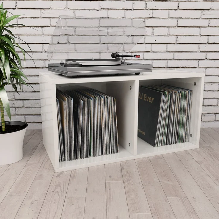 vidaXL Schallplatten-Aufbewahrungsbox Hochglanz-Weiß 71×34×36cm – Bild 1