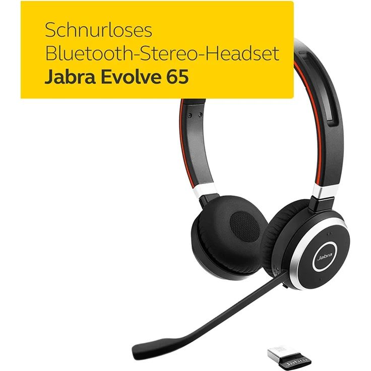 Jabra Evolve 65 Wireless Stereo On-Ear Headset Microsoft zertifizierte Kopfhörer mit langer Akkulaufzeit USB Bluetooth Adapter Schwarz (100-98500000-99) – Bild 5