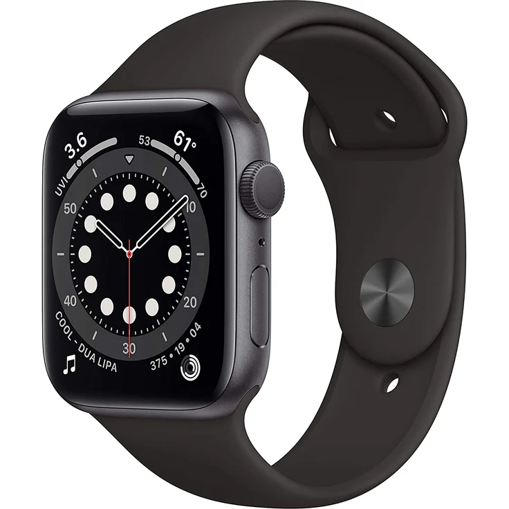 Apple Watch Series 6 Smartwatch GPS, 44mm, Aluminiumgehäuse Space Grau, Sportarmband Schwarz – Bild 1