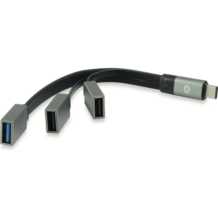 Conceptronic HUBBIES01G USB 3.1 Type-C (zu 1-Port USB 3.0 + 2-Port-USB-2.0-Kabel-Hub, OTG) grau