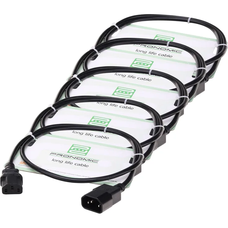5x Pronomic IECIEC-2,5 Netzkabel Verlängerung 2,5m (Kaltgeräte Stecker auf Kaltgeräte Buchse, sehr flexibel)
