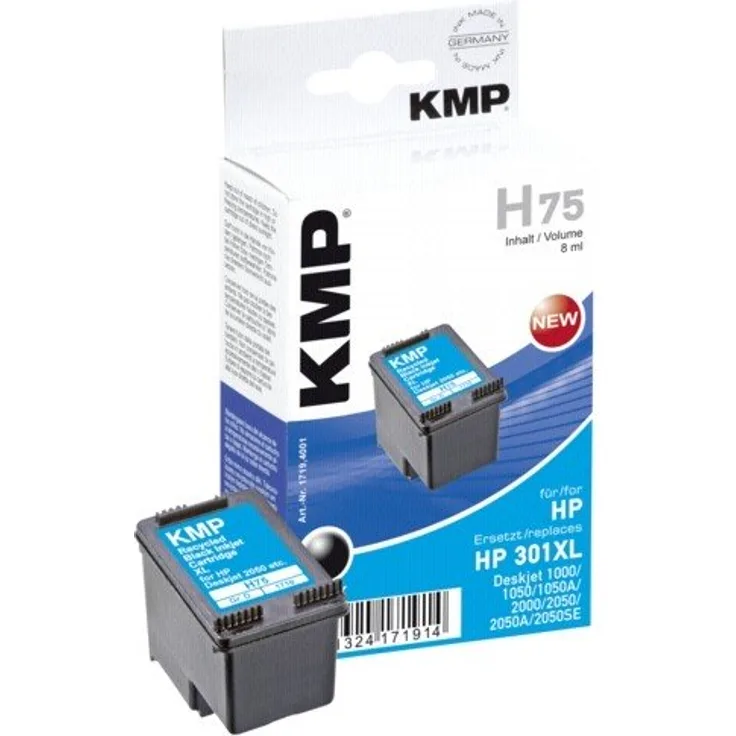 KMP Druckerpatrone für HP 301 XL Schwarz - Kompatibel - Tintenpatrone für HP Deskjet 2050 - Office Druckerzubehör