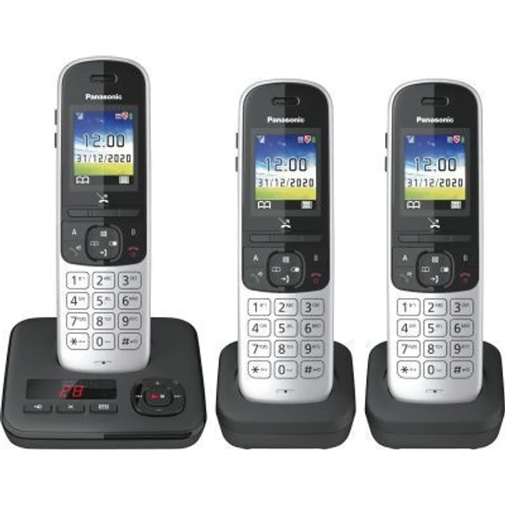 Panasonic Schnurlostelefon KX-TGH723GS mit Anrufbeantworter 2 zusätzlichen Mobilteilen, Babyphone und Kurzwahltasten – Bild 1