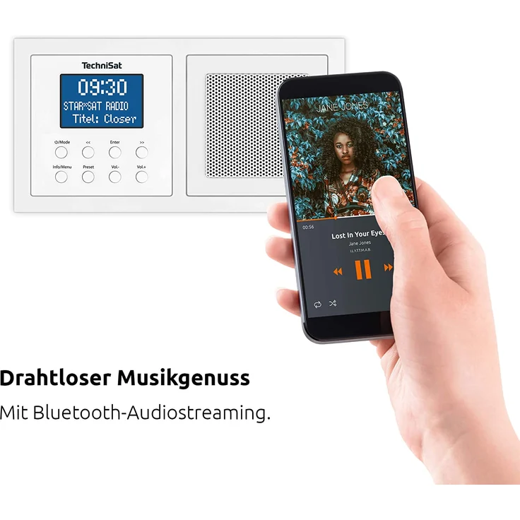 TechniSat DIGITRADIO UP 1 Unterputz-Radio mit Bluetooth, LCD-Display, spritzwassergeschützt, Wecker, weiß – Bild 4