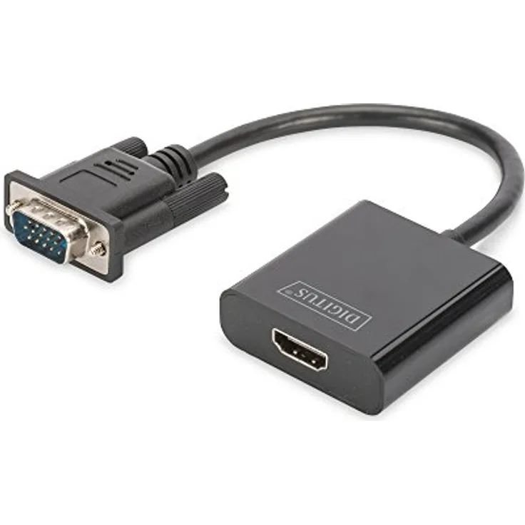 DIGITUS VGA Grafik Audio Adapter, VGA + 3.5mm Klinke zu HDMI, Full HD 60Hz, 1920 x 1080 Pixel, Schwarz