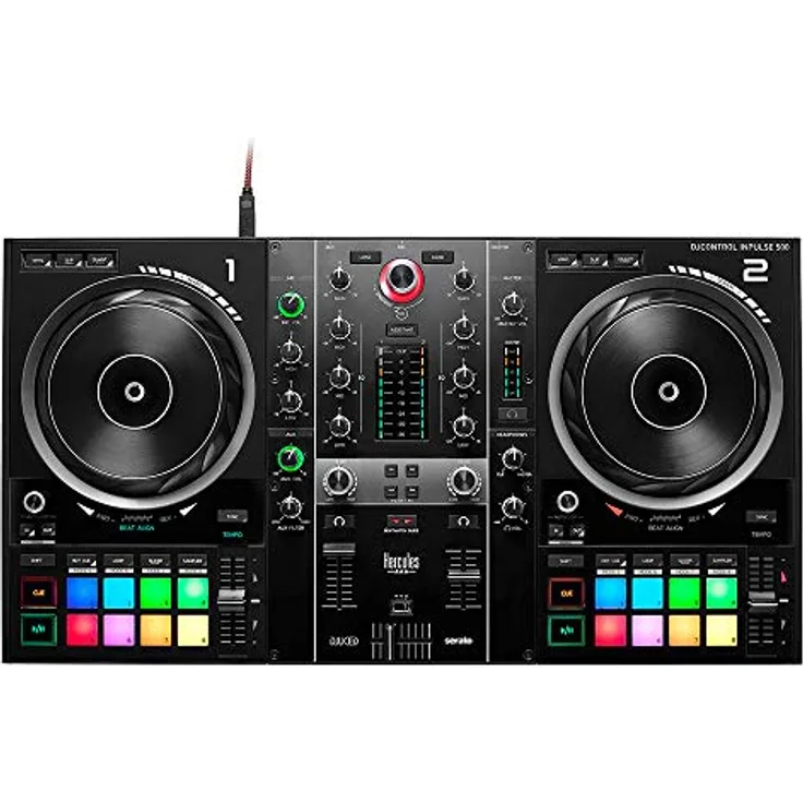 Hercules DJControl Inpulse 500 (2-Deck DJ Controller, Beatmatch Guide, IMA, 16 RGB Pads, integr. Soundkarte-Mixer, Mic-In, DJ Academy, DJUD & Serato DJ Lite, PC - Mac)