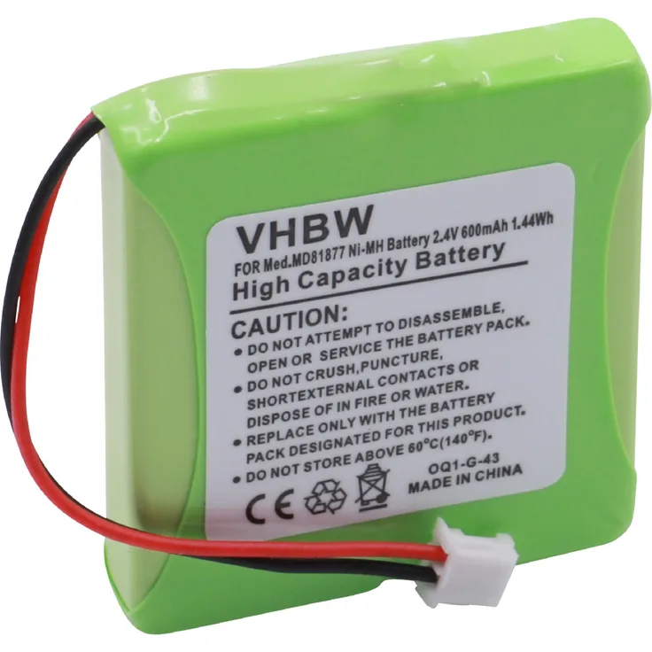 VHBW NiMH Akku 600 mAh (2,4 V), geeignet für schnurlos Festnetz Telefon Medion Life S63006, S63008, S63022, Slim 500, X680 wie 5M702BMX, GP0827, GPHP70-R05