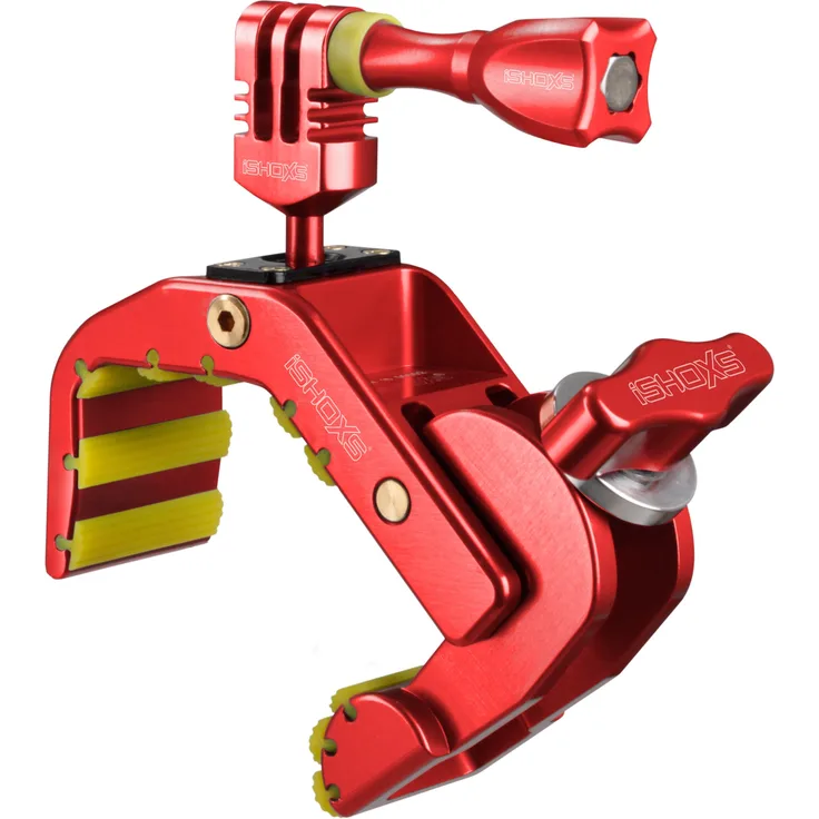 iSHOXS Shark - Universal Action-Kamera Mount (28-65mm Klemmbereich), Aluminium Klemm-Halterung für GoPro Action-Cams - Rot