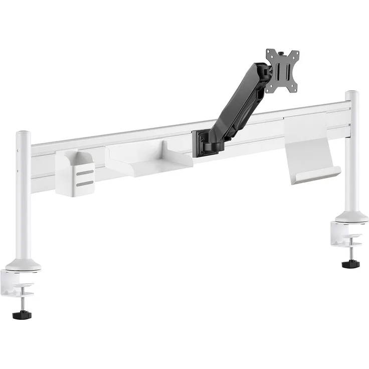 Unilux Ergo Ergonomische Tischstation, mit Arm und Halterung für Bildschirm bis 27 Zoll, Maße: 125 x 40 x 15 cm, Weiß, 400124600