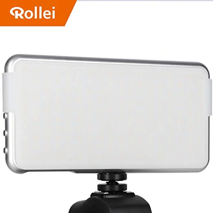 Rollei Lumen Pocket LED Fotolicht I 12W LED Videoleuchte im Smartphone Format I OLED Display, 3200K-5500K, Aluminium Gehäuse, inkl. Blitzschuh-Adapter I Silber