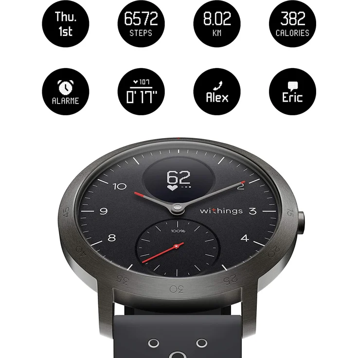 Withings Steel HR Sport Hybrid-Smartwatch Unisex, 40mm, Edelstahlgehäuse, Schwarz/Grau – Bild 2