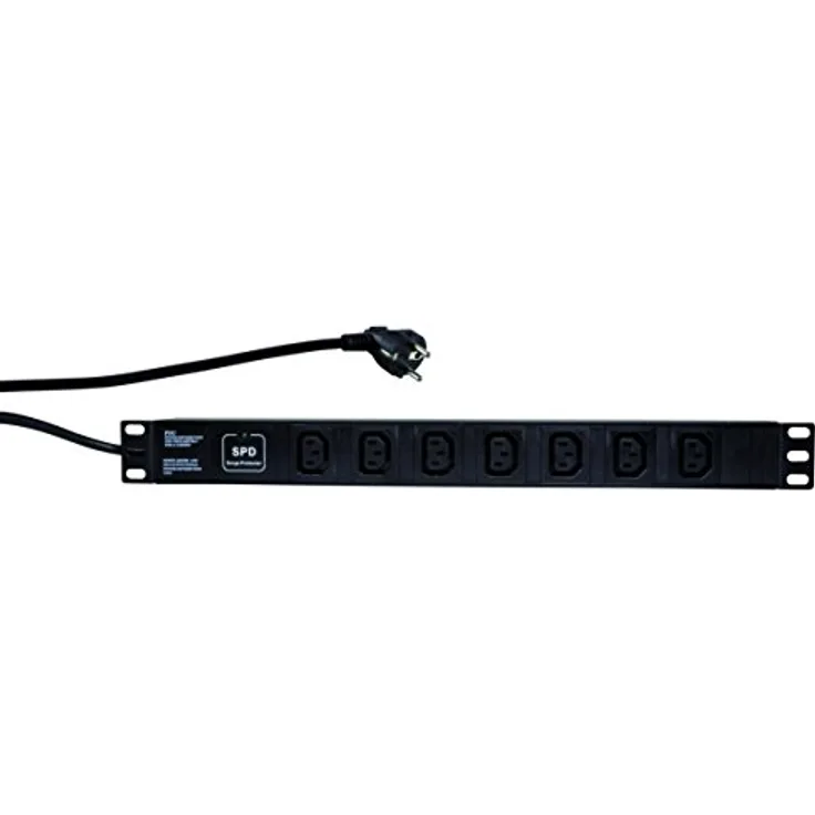 LogiLink Professional PDU7C01 Hochwertige 19'' Steckdosenleiste 7-Fach E7-3 (Schutzkontakt) mit Überspannungsschutz und An-Aus Schalter schwarz