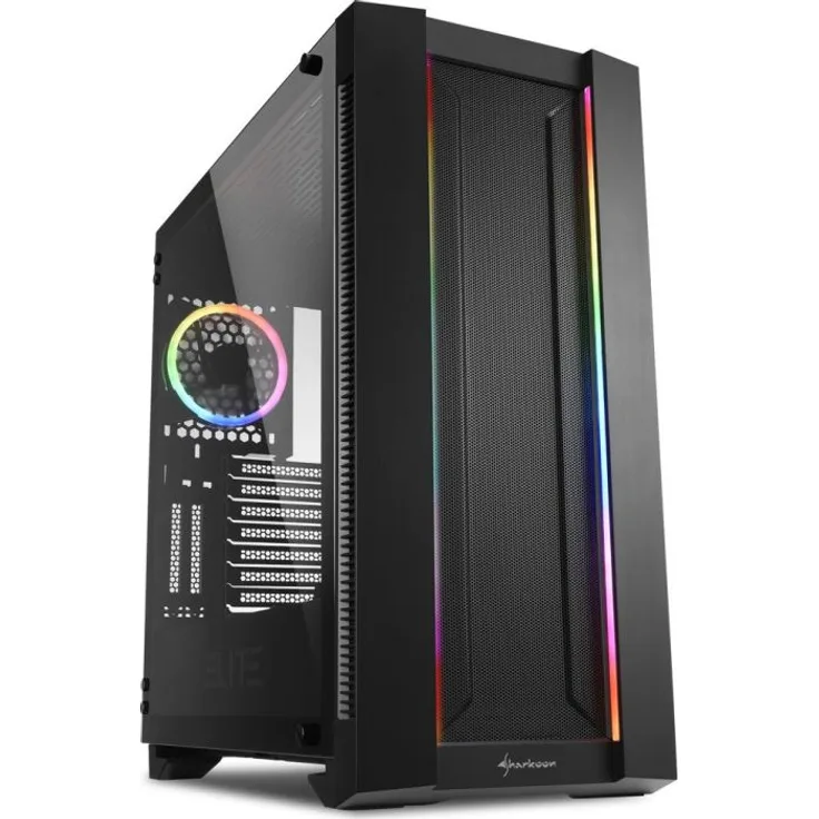 Sharkoon Elite Shark CA200M, PC-Gehäuse, ARGB, 8-Fach RGB-Steuerung, klassischer und vertikaler Grafikkarteneinbau