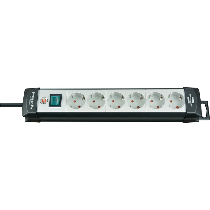 Brennenstuhl Premium-Line, Steckdosenleiste 6-fach (Steckerleiste mit Schalter und 3m Kabel - 45° Anordnung der Steckdosen, Made in Germany) schwarz-grau – Bild 1