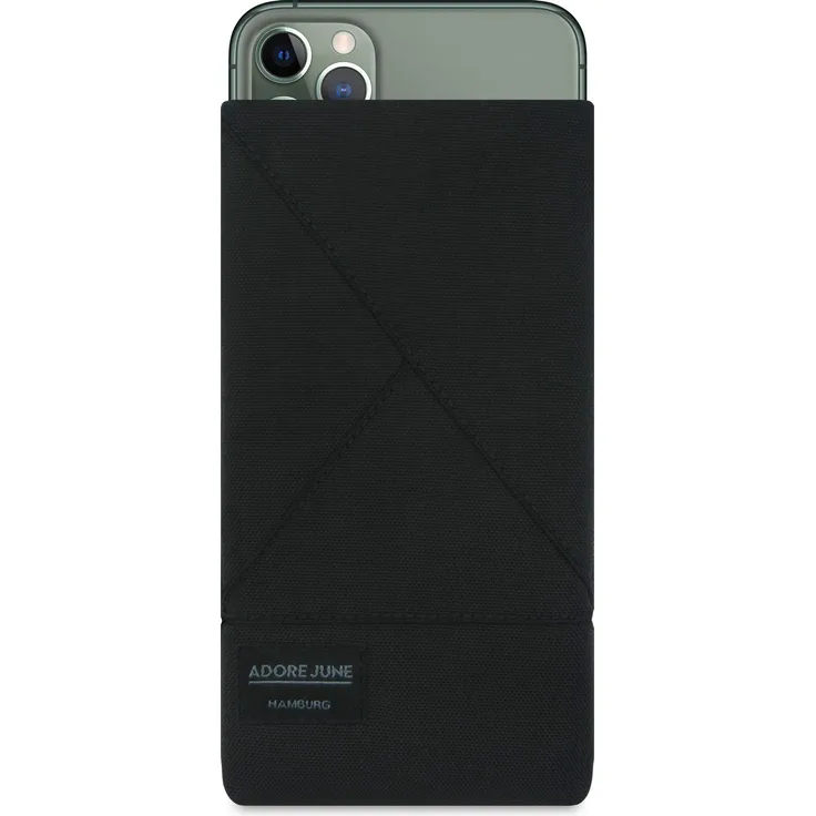 Adore June Tasche Triangle kompatibel mit Apple iPhone 11 Pro Max, Elegante Handytasche aus widerstandsfähigem Textil-Stoff mit Display-Reinigungseffekt, Schwarz