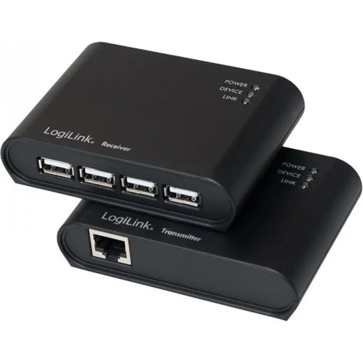 LogiLink Mit dem USB 2.0 4-Port Extender Kit können Sie bis zu Vier USB 2.0-Geräte über Cat.5e - 6 Kabel an einen USB-Host anschließen