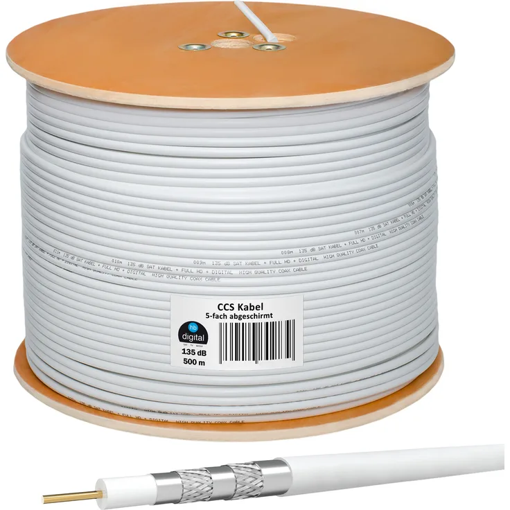 Lokmann Koaxialkabel Galaxy 135dB 5-Fach Stahl Kupfer WEISS 500m