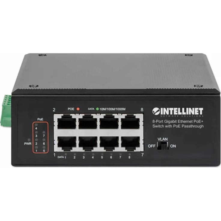 INTELLINET 8-Port PoE+ Gigabit Switch mit PoE-Passthrough, 561624