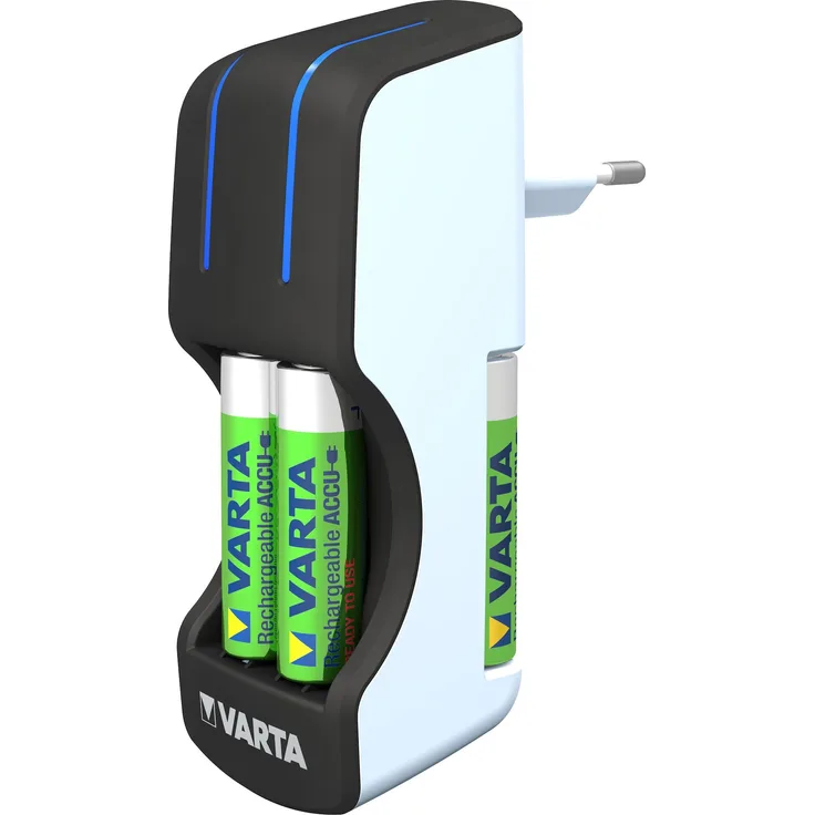 Varta Pocket Ladegerät lädt 2 oder 4 Mignon (AA) oder Micro (AAA) rechargealbe Ni-MH Akkus zur gleichen Zeit (Design kann abweichen)
