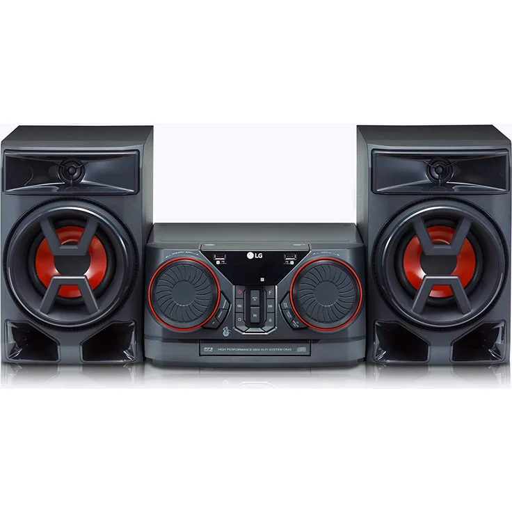 LG CK43 Mini HiFi System mit CD, Radio und USB Eingang Chrom-Schwarz-Rot – Bild 3