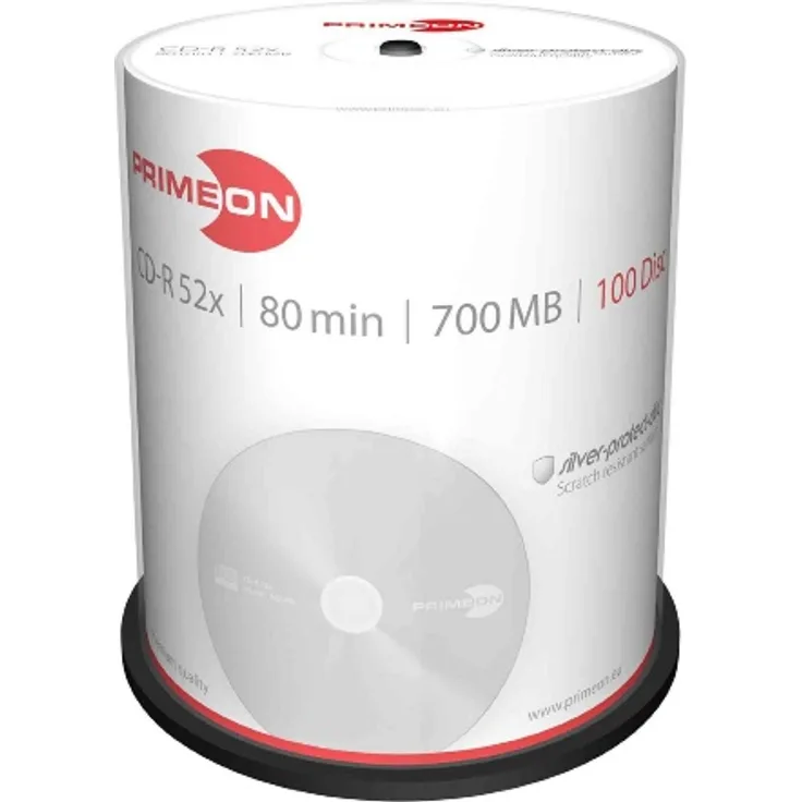 PRIMEON CD-R 80Min-700MB-52x Cakebox (100 Disc), silver-protect-disc Surface