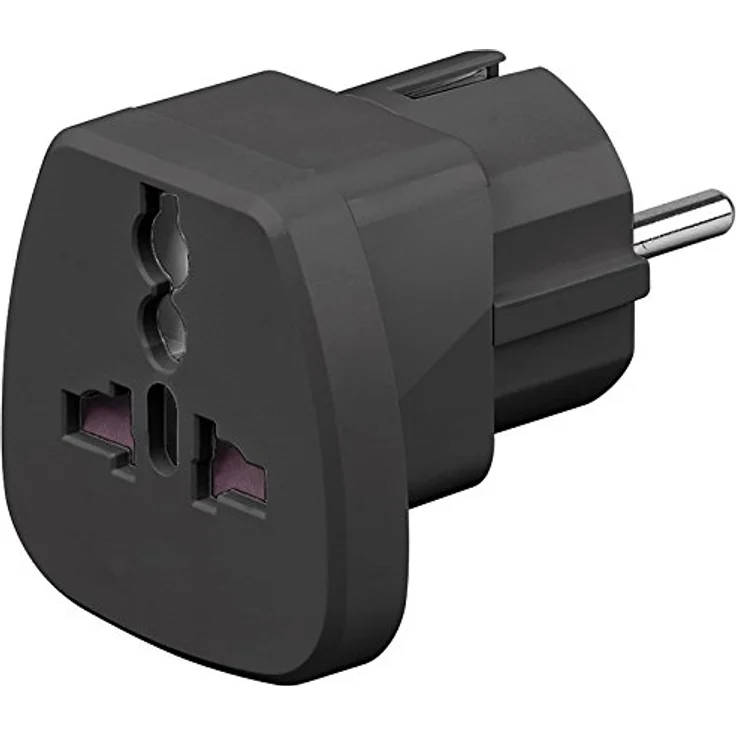 Goobay 94028 Universal Reiseadapter, Stromadapter, Schutzkontakt E 7-7, Schuko-Standard, Schwarz