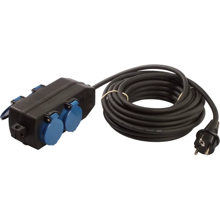 as - Schwabe 4-Fach Verteilersteckdose 230 V - 16 A – Stromverteiler mit 10 m Schwerer Gummischlauchleitung H07RN-F 3G1,5 – Ideal für den Outdoor-Bereich geeignet – IP44 – Schwarz I 60671