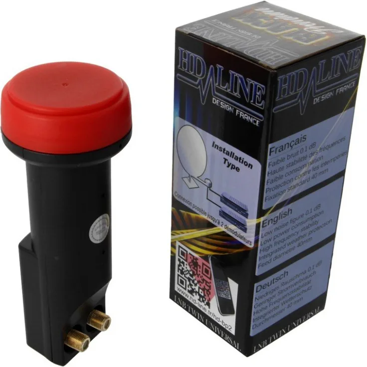 HD-LINE Twin-LNB Black Premium, 62dB, 0,1 dB, 2 Ausgänge, kompatibel mit Astra u. a.