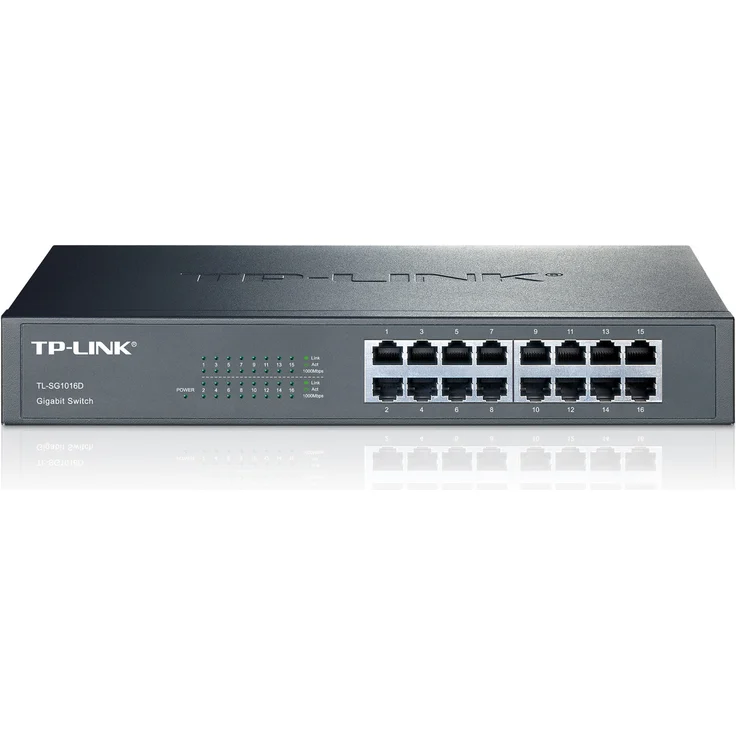 TP-Link TL-SG1016D 16-Port Gigabit--Netzwerk Switch (Rackmount, 32Gbit-s Switching-Kapazität, geschirmte RJ-45 Ports, Metallgehäuse, IGMP-Snooping, unmanaged, Plug-und-Play) schwarz – Bild 2