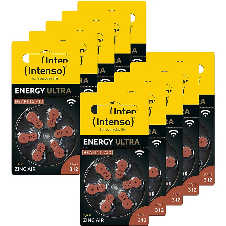 60er Hörgeräte-Batterien-Set INTENSO, Energy Ultra A 312, braun